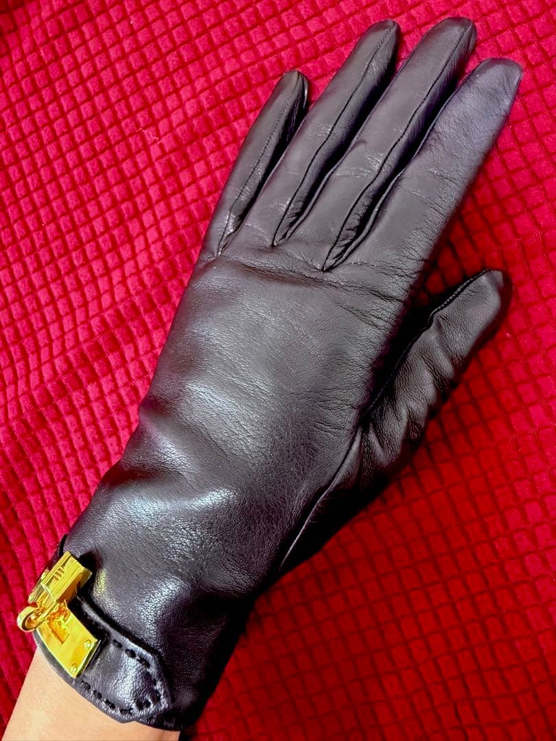 HERMES エルメス ソヤ ケリー金具 レザー 手袋 ブラック 箱付き
