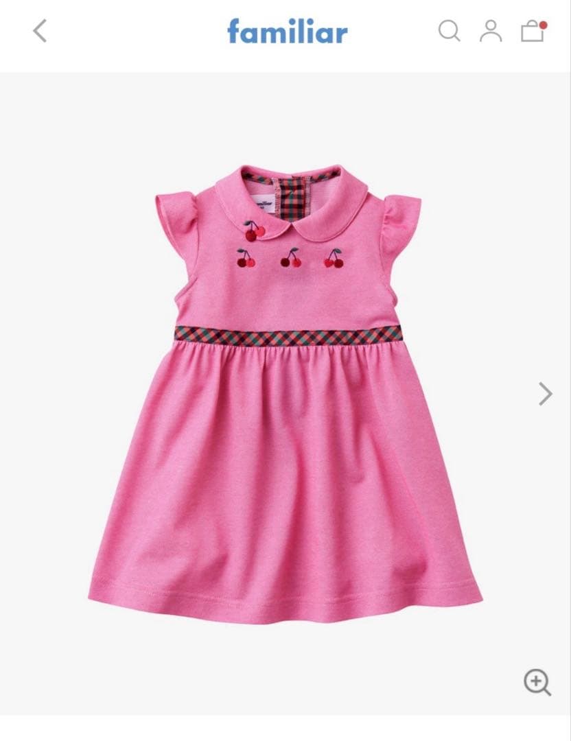 美品　ファミリア　ピンク チェリー刺繍 半袖ワンピース　100