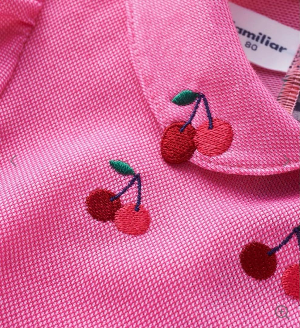 美品　ファミリア　ピンク チェリー刺繍 半袖ワンピース　100