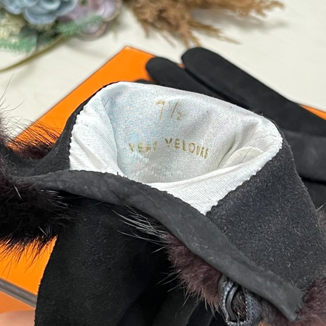HERMES エルメス ベロア ミンクファー ブラック 手袋 ウィンターグローブ
