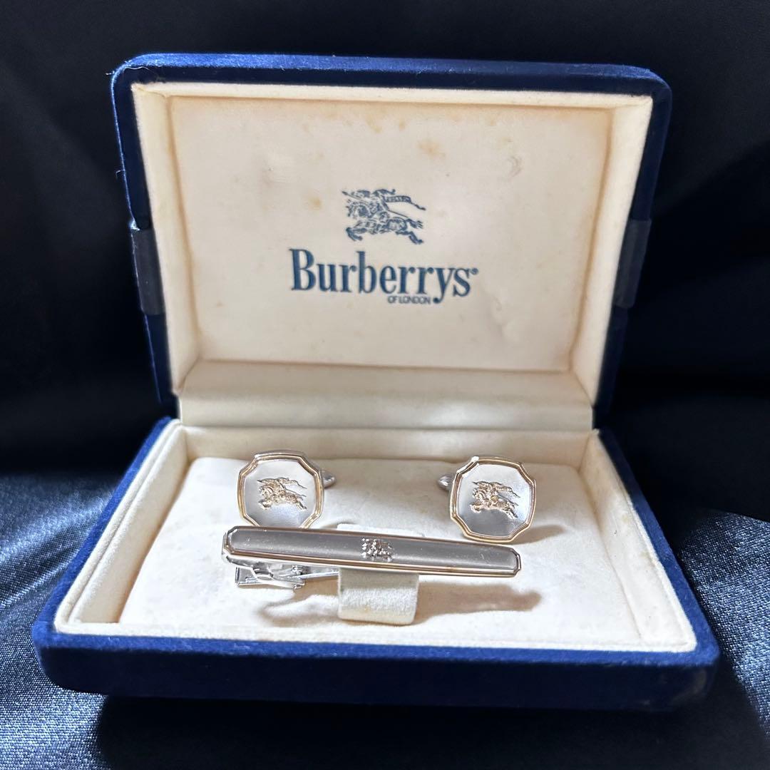 【3点セット】バーバリー タイピン カフス カフリンクス 箱付き シルバー ロゴ