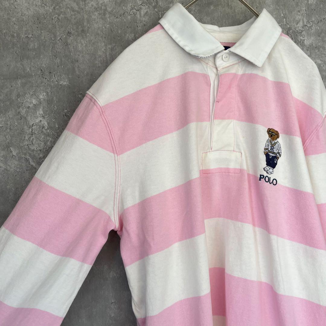 【レアカラー】ポロ ラルフローレン 長袖 ラガーシャツ ボーダー ポロベア 古着