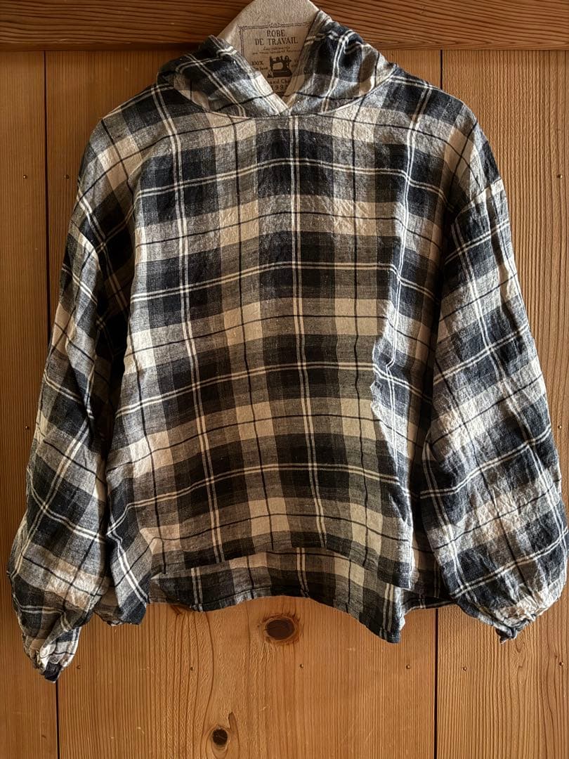 人気作家 pocchi パーカー　リネン ブラックチェック