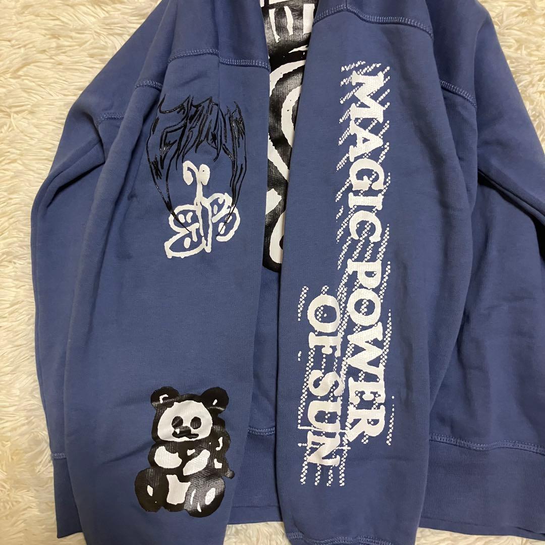 ガニー　花柄　ロゴ　ひまわり　プリント　ブルー　パーカー