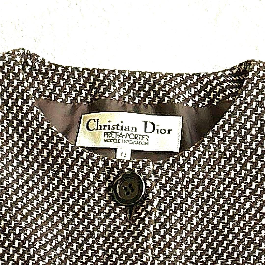 クリスチャンディオール ノーカラー ラメ ウール ツィードジャケット キラキラ