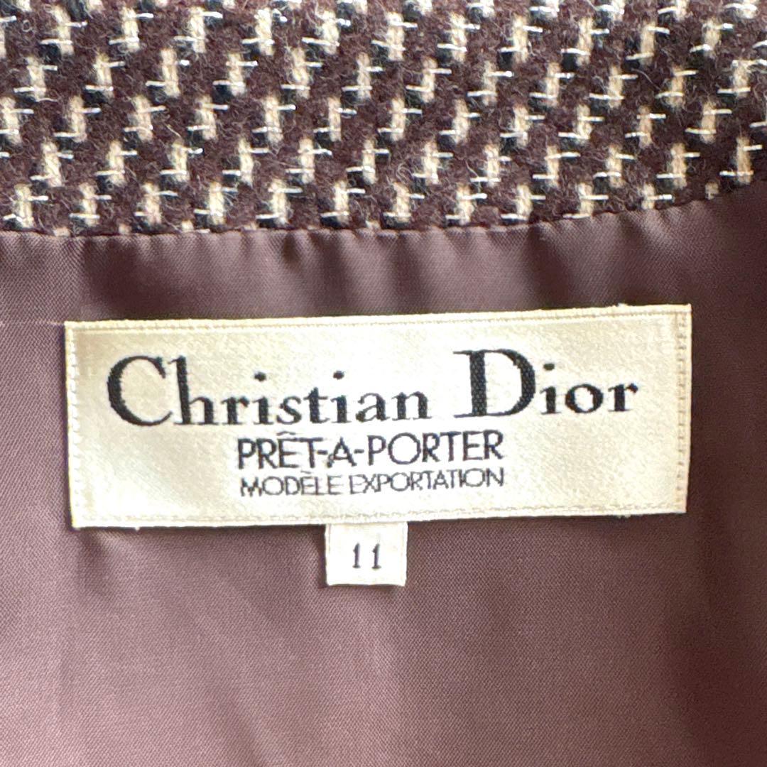 クリスチャンディオール ノーカラー ラメ ウール ツィードジャケット キラキラ