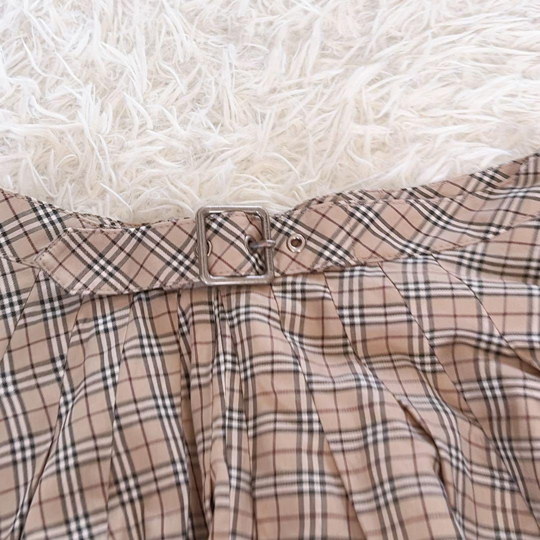 希少✨【バーバリーブルーレーベル】ダブルベルト ノバチェックフレアスカート 36
