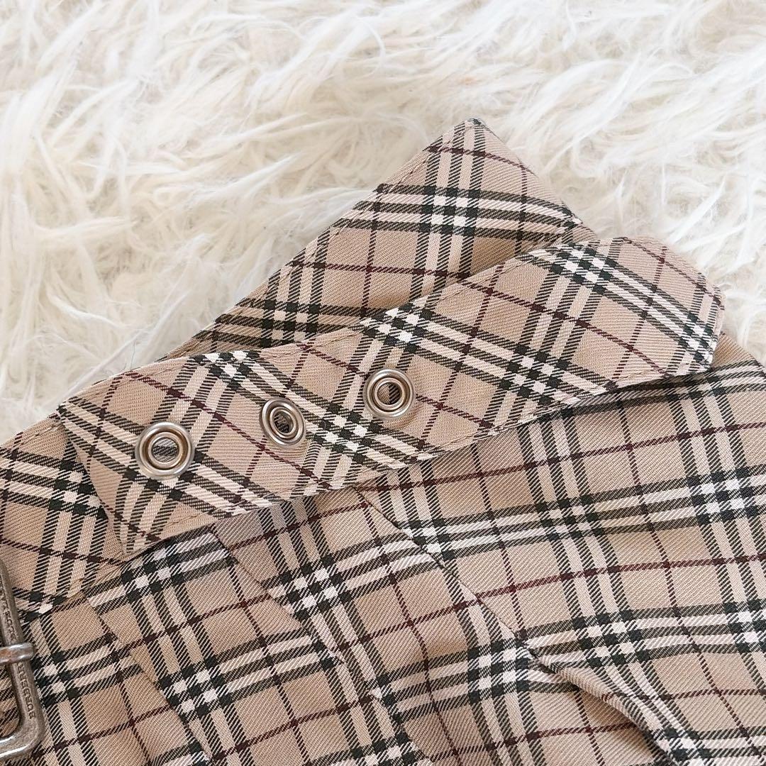 希少✨【バーバリーブルーレーベル】ダブルベルト ノバチェックフレアスカート 36