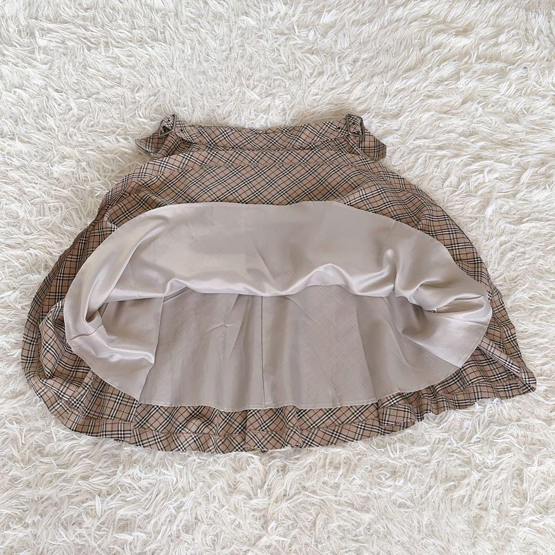希少✨【バーバリーブルーレーベル】ダブルベルト ノバチェックフレアスカート 36
