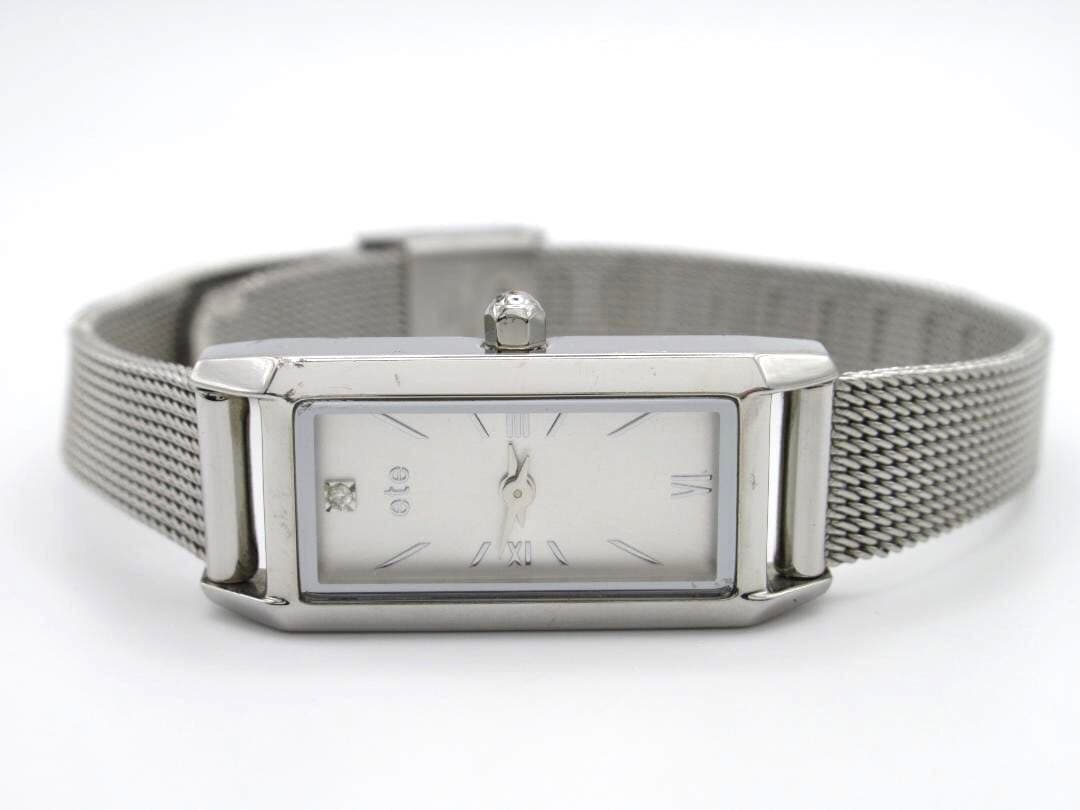 ete エテ レクタングルフェイス メッシュベルト シルバー 腕時計 1Pダイヤ