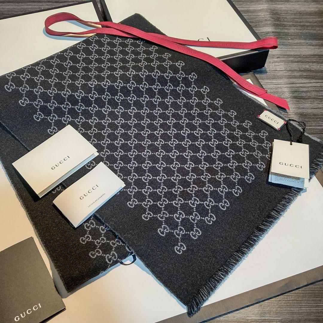 ❤極美品箱付き❤GUCCI マフラー ストール スカーフ❤人気ブラック❤