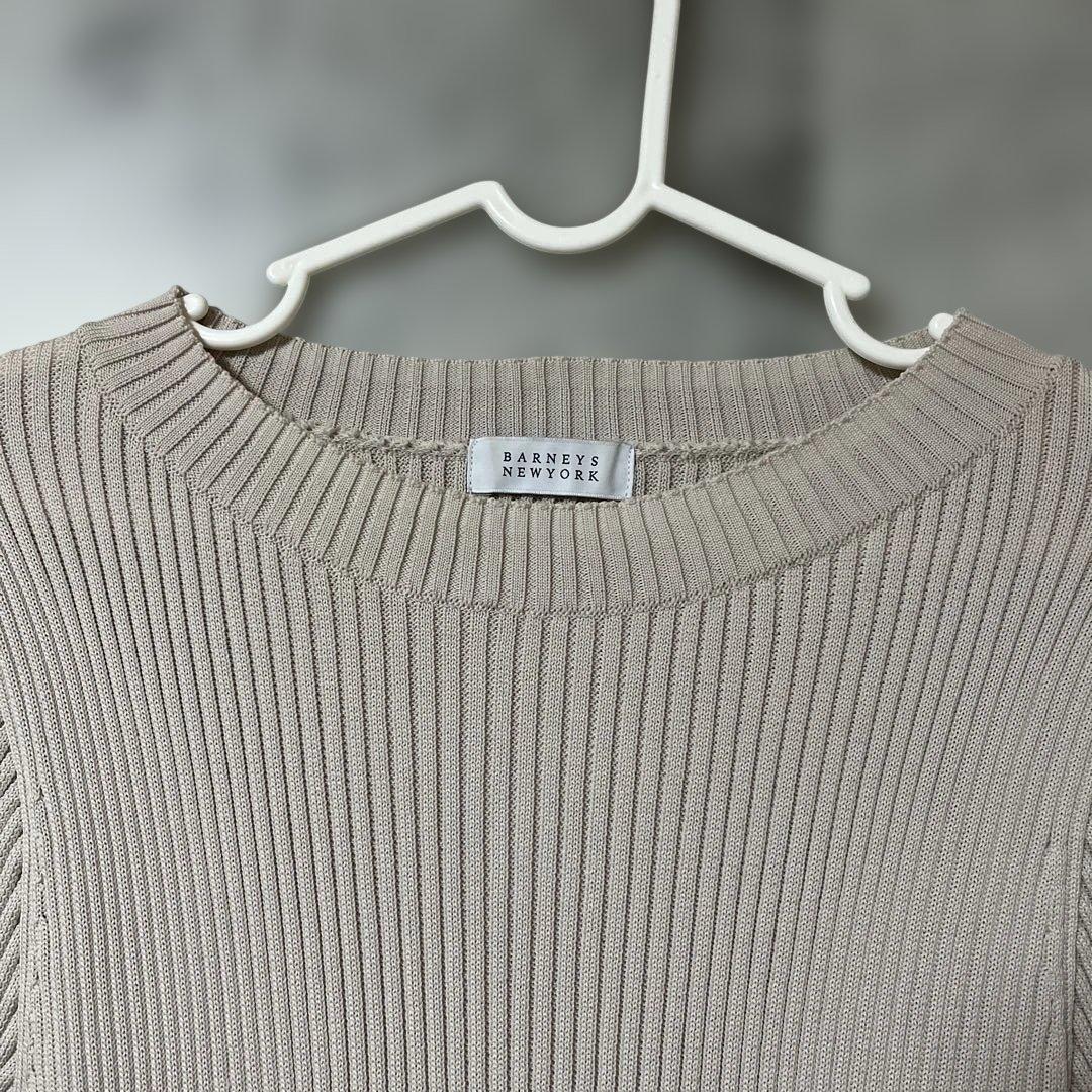 美品。BARNEYS NEW YORK パフスリーブ　リブ編み切替ワンピース