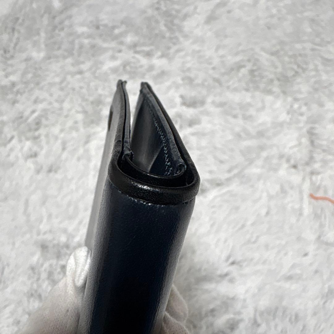 ポーター　プリュム　二つ折り財布　ロゴプレート　ネイビー　レザー