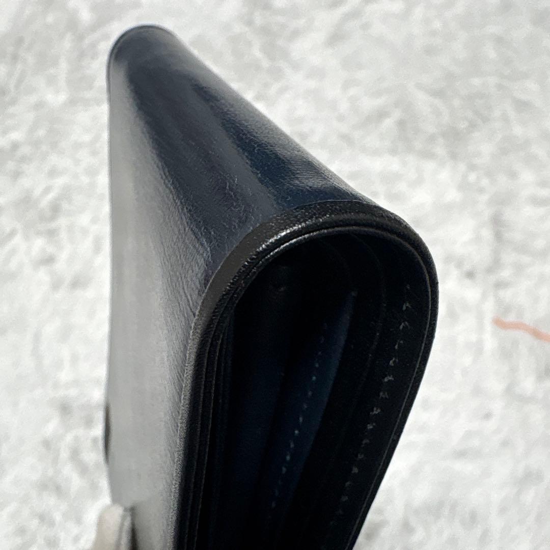 ポーター　プリュム　二つ折り財布　ロゴプレート　ネイビー　レザー