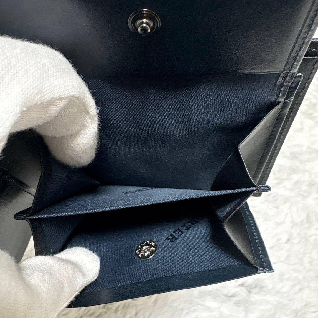 ポーター　プリュム　二つ折り財布　ロゴプレート　ネイビー　レザー