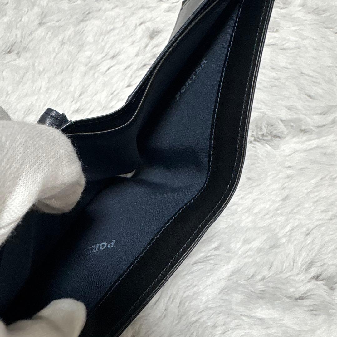 ポーター　プリュム　二つ折り財布　ロゴプレート　ネイビー　レザー