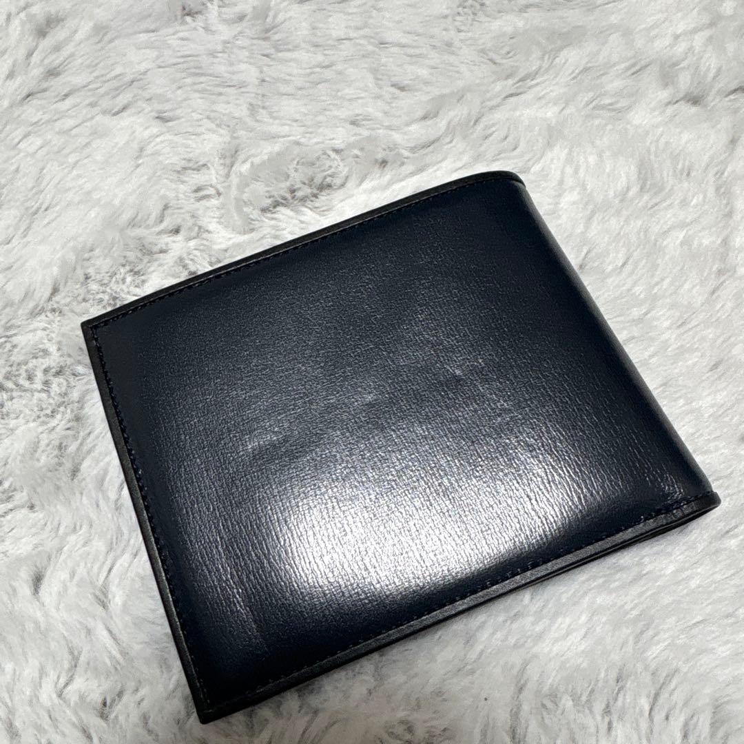 ポーター　プリュム　二つ折り財布　ロゴプレート　ネイビー　レザー
