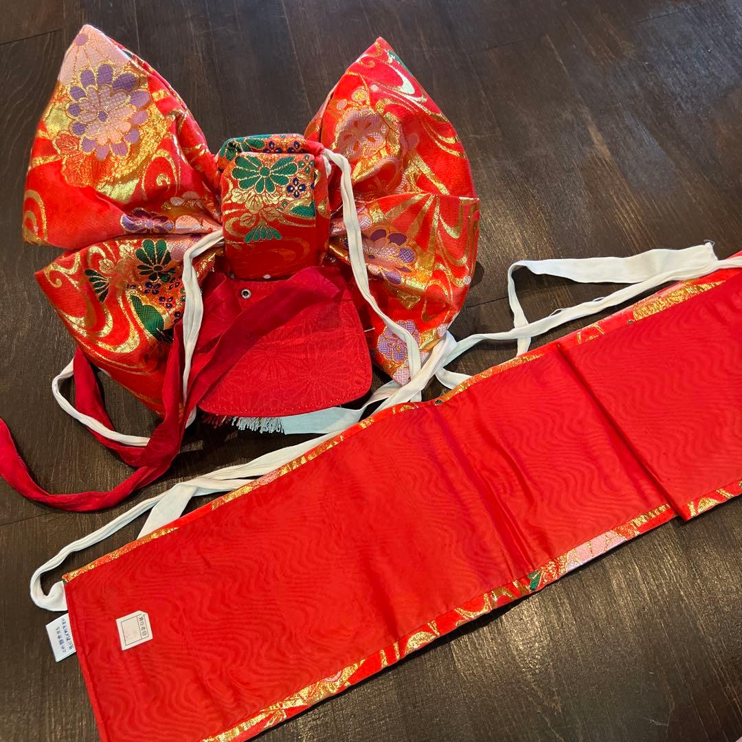 アンティーク 七五三 七歳 着物 作り帯 草履他小物一式 フルセット 御所車 絹