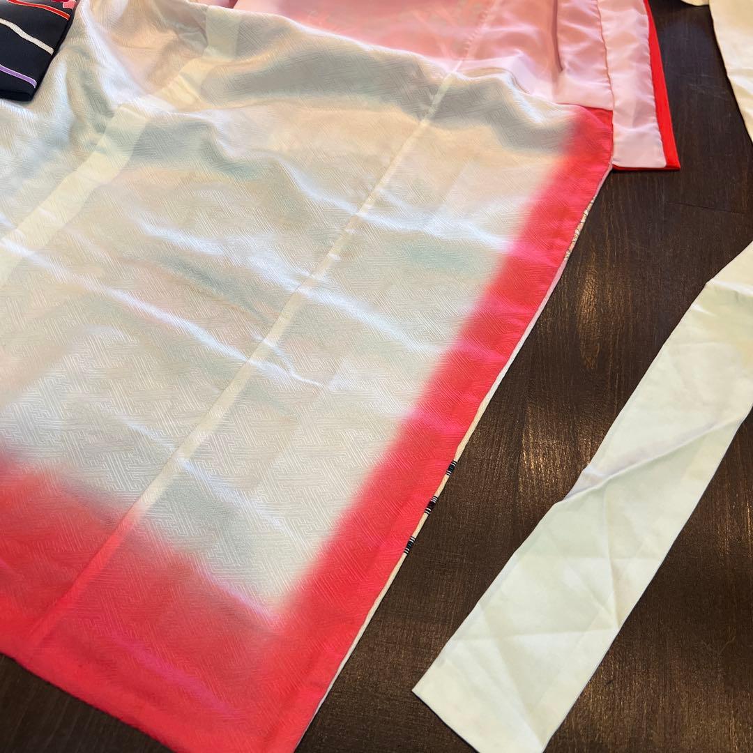 アンティーク 七五三 七歳 着物 作り帯 草履他小物一式 フルセット 御所車 絹