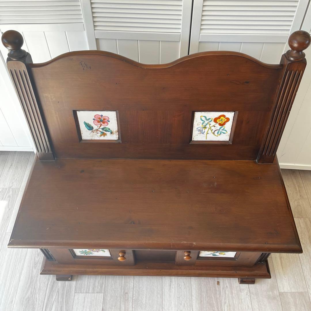 2人掛けベンチ　アクタス取扱　タイル　スペイン　木製　アンティーク　レトロ