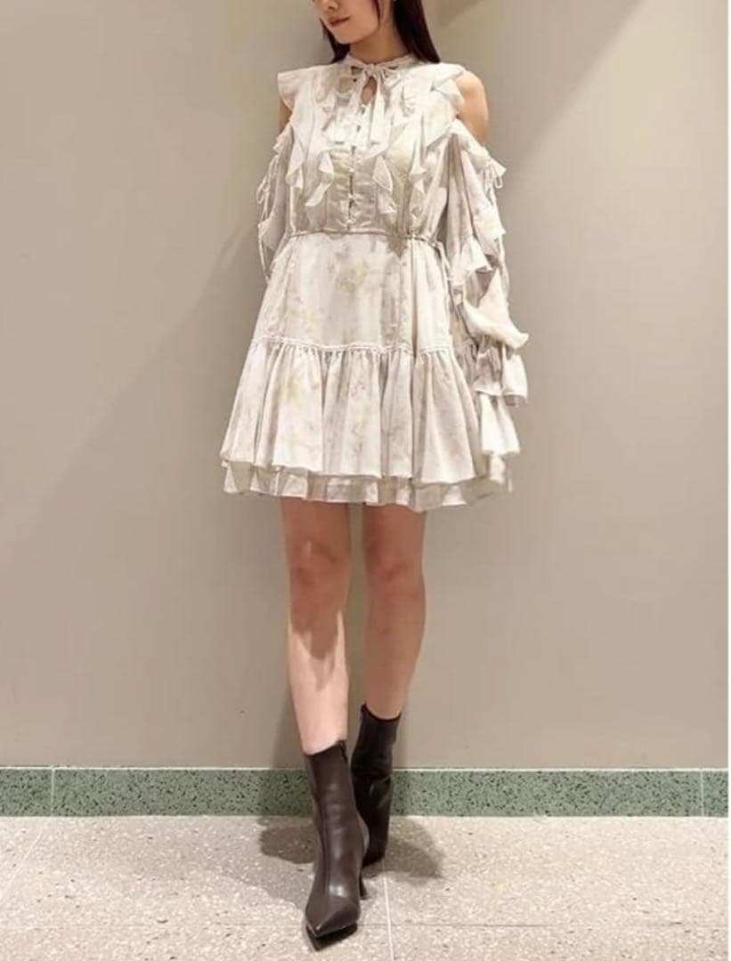 snidel プリントフリルミニワンピース