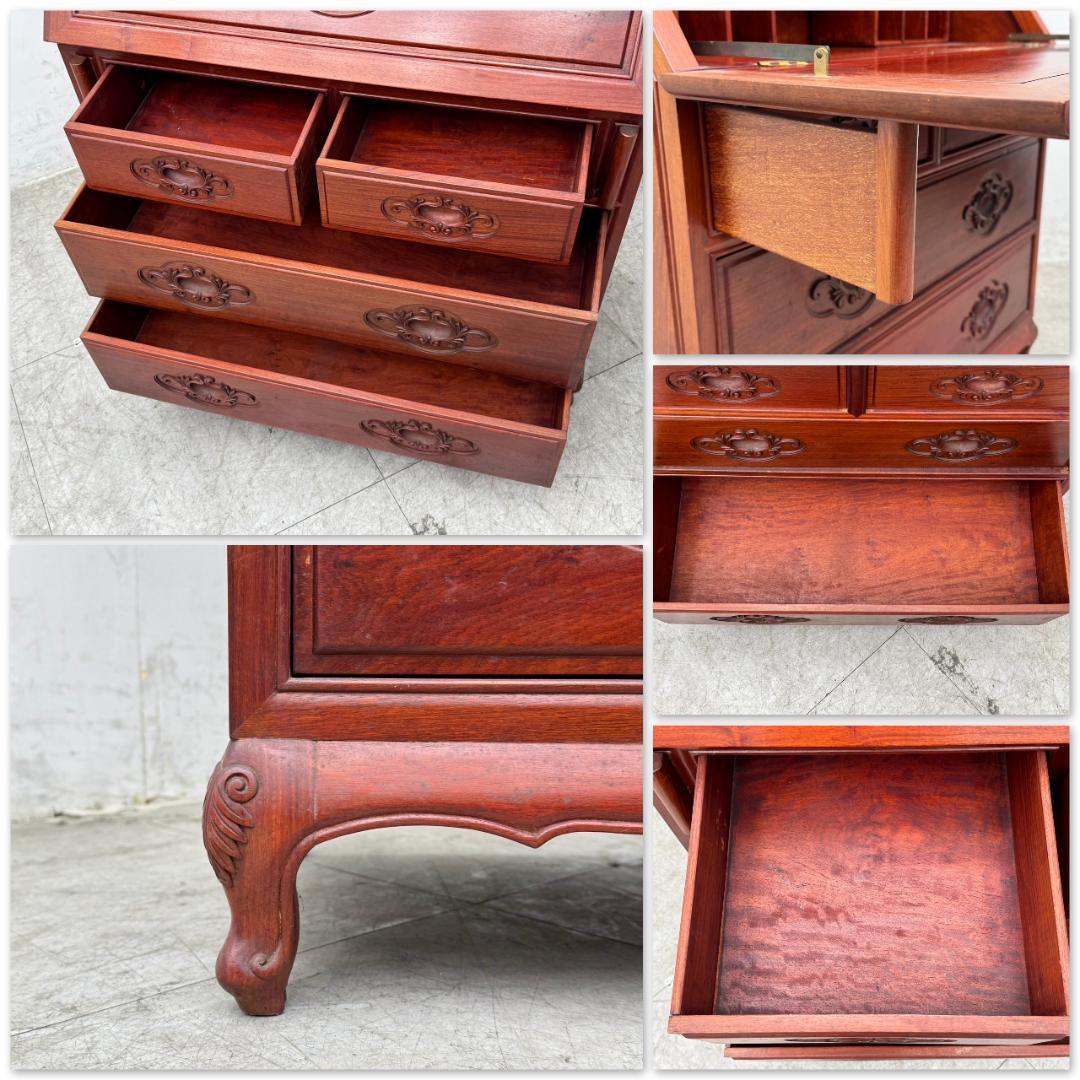T1169☆ライティング　ビューロー　唐木家具　無垢材　花梨　椅子付き