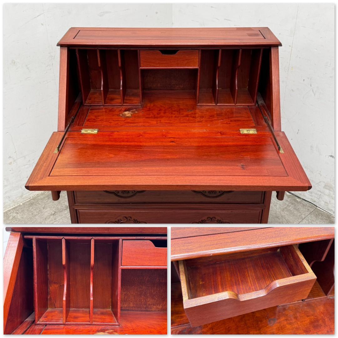 T1169☆ライティング　ビューロー　唐木家具　無垢材　花梨　椅子付き