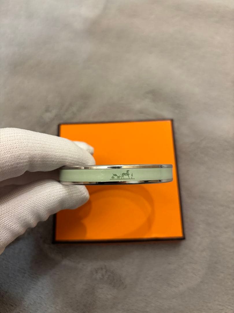 【状態良好】エルメス エマイユPM バングル ミントグリーン 七宝焼 馬車柄