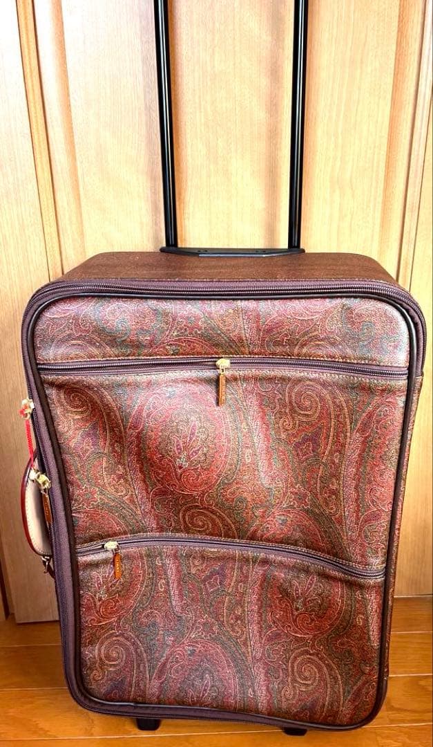 激レア　エトロ　キャリーケース　ペイズリー柄　ブラウン　本革張り