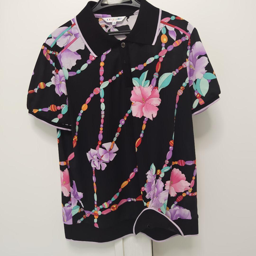 レオナール ポロシャツ ロゴボタン 黒 XL