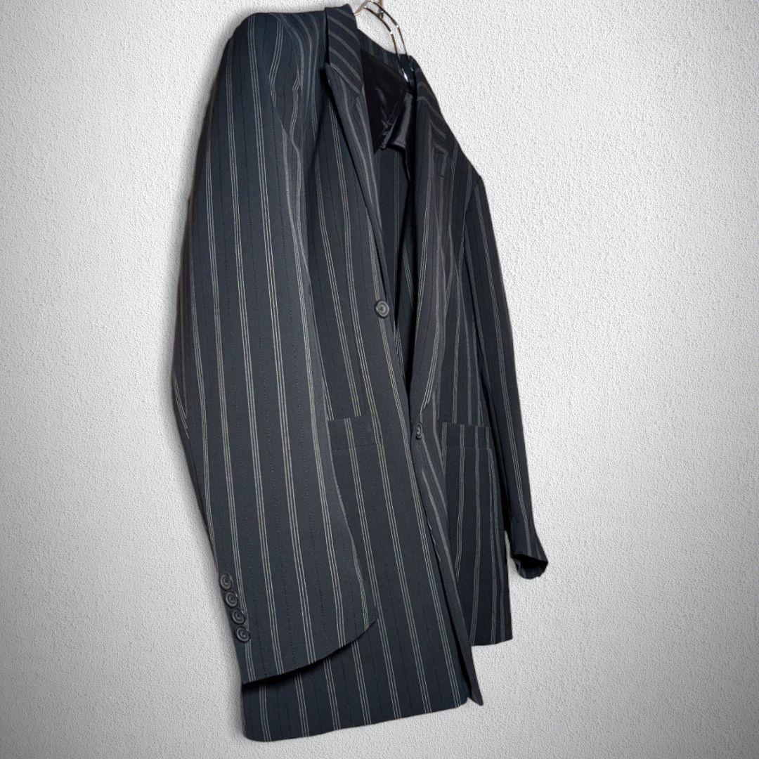 古着　スーツ　ダブル　セットアップ　ステッチ　ストライプ　パッチポケット