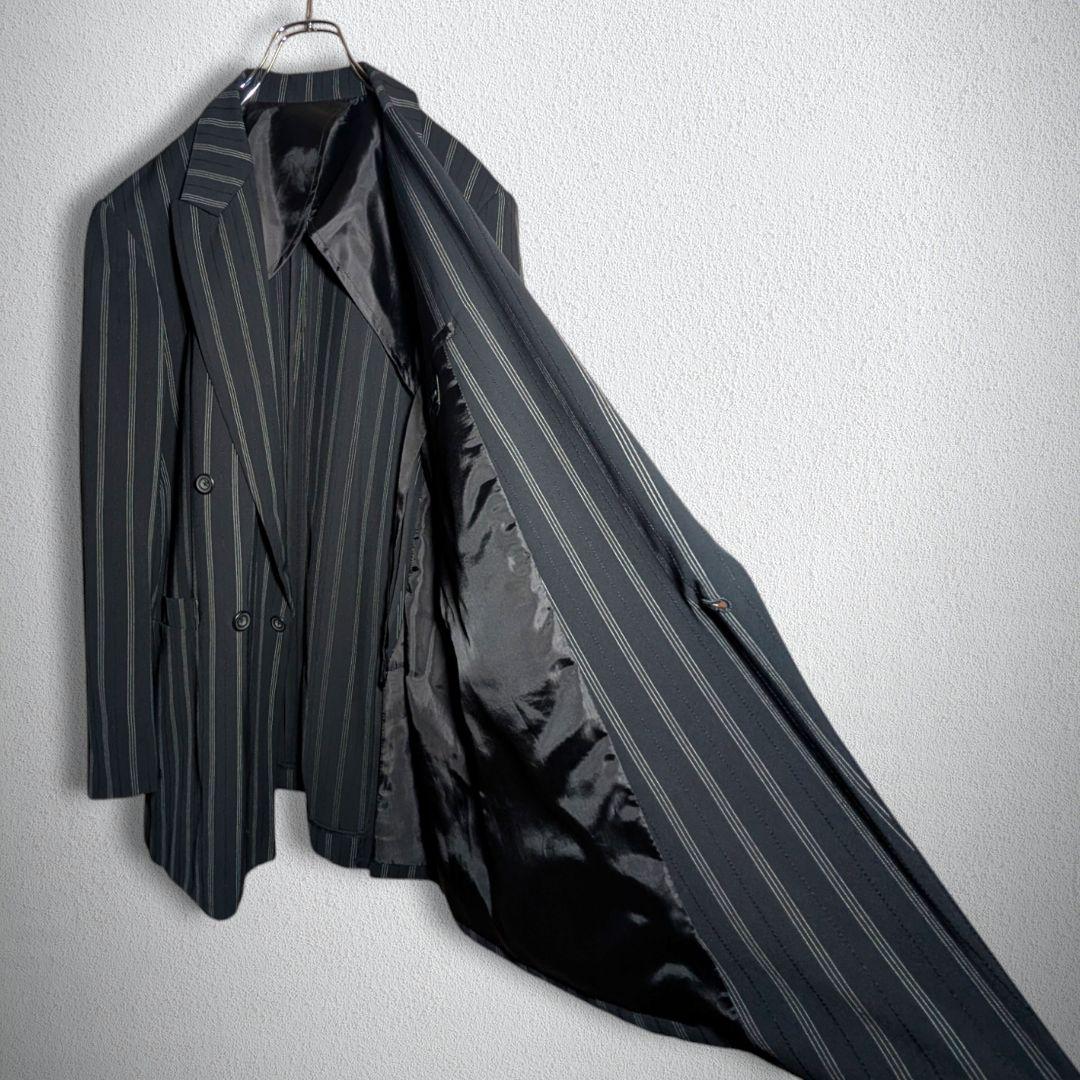 古着　スーツ　ダブル　セットアップ　ステッチ　ストライプ　パッチポケット