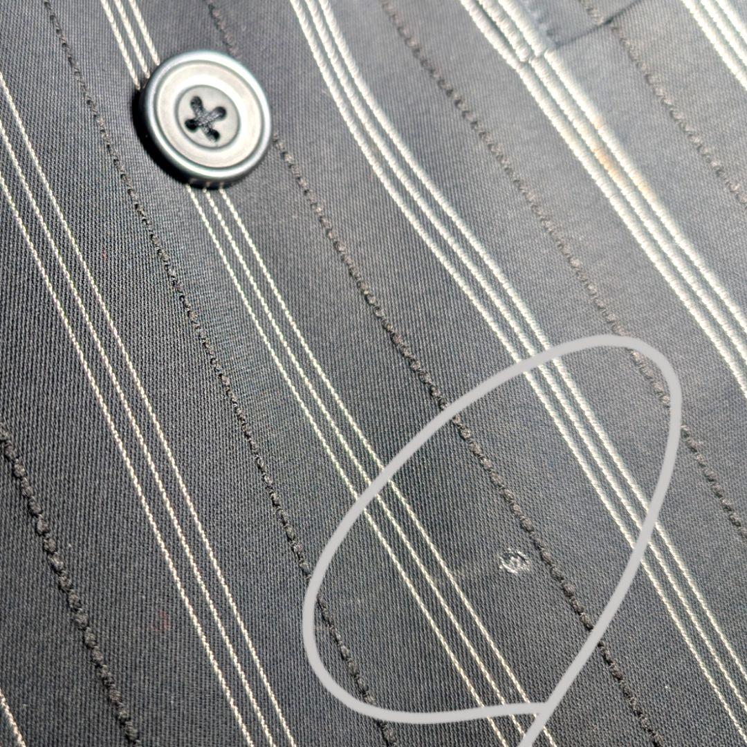 古着　スーツ　ダブル　セットアップ　ステッチ　ストライプ　パッチポケット