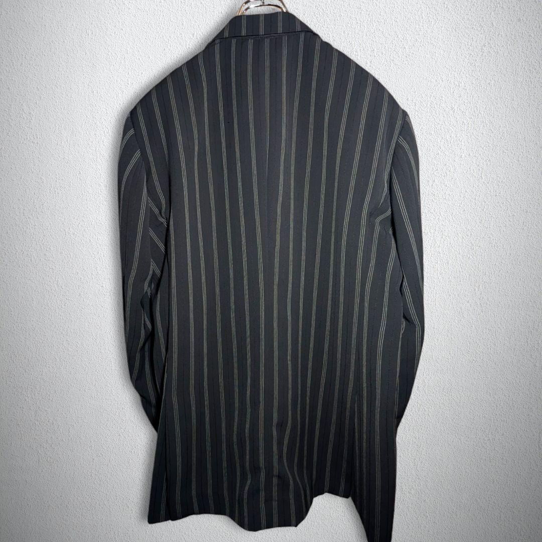 古着　スーツ　ダブル　セットアップ　ステッチ　ストライプ　パッチポケット