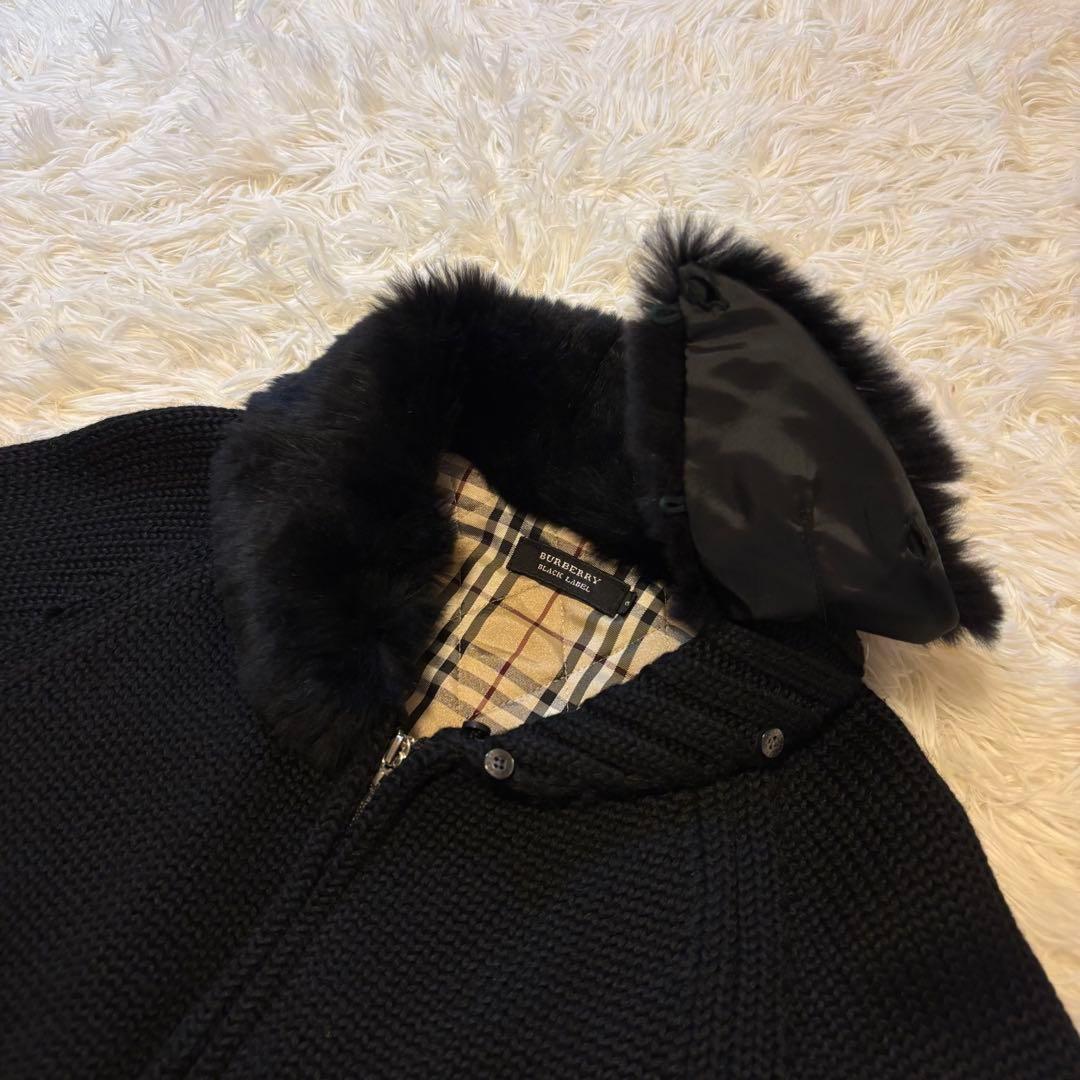 【極美品/L】バーバリーブラックレーベル ニットジャケット ファー付 黒 ノバ