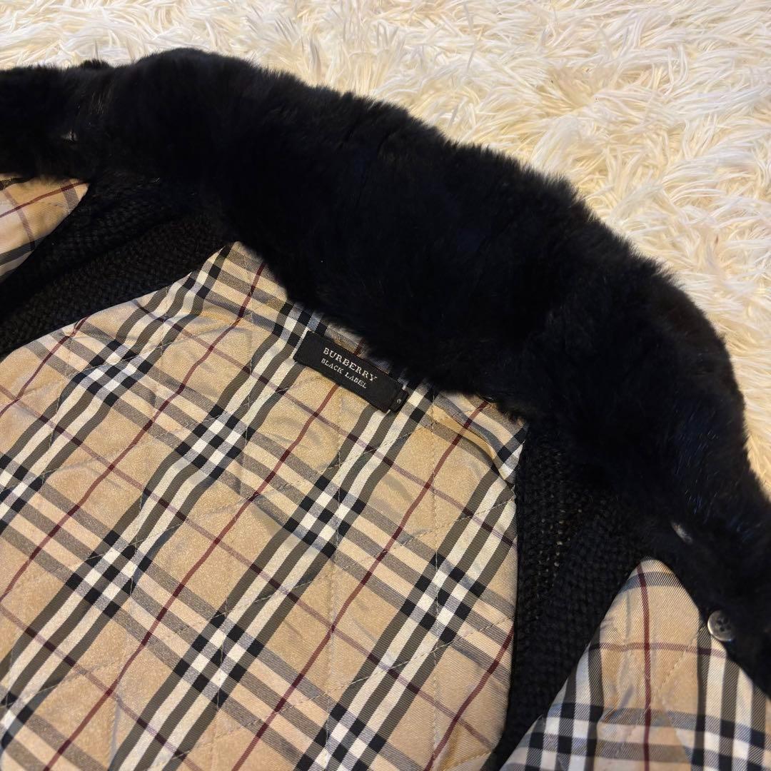 【極美品/L】バーバリーブラックレーベル ニットジャケット ファー付 黒 ノバ