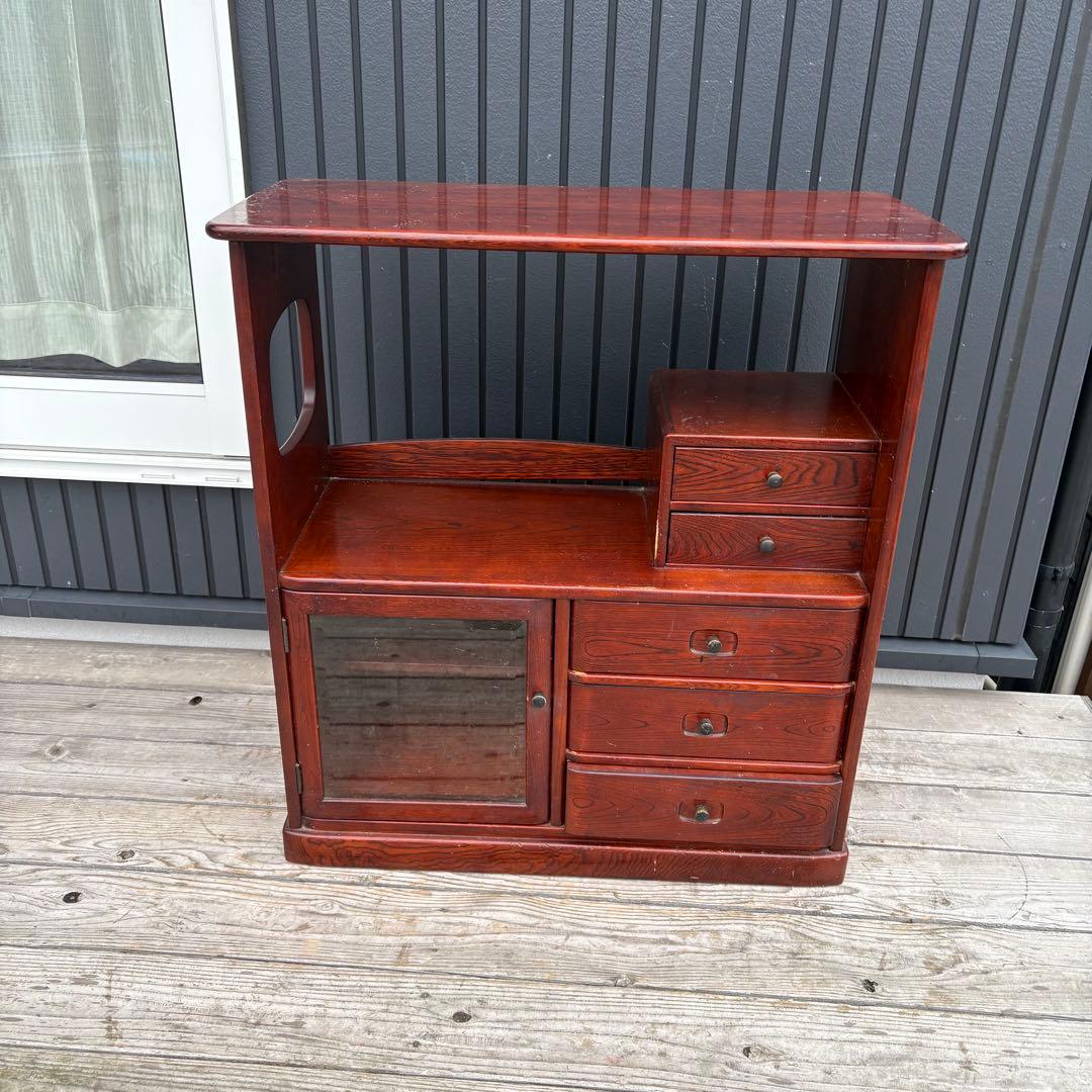 昭和レトロ カリモク 木製 階段型茶棚 サイドボード 飾り棚 コールキャビネット