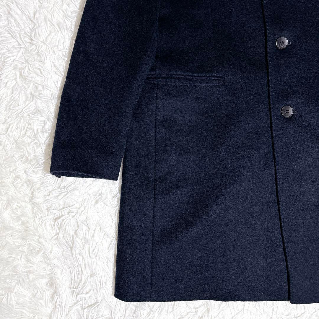 美品 UNIQLO カシミヤ混 チェスターコート ネイビー ロング丈 L