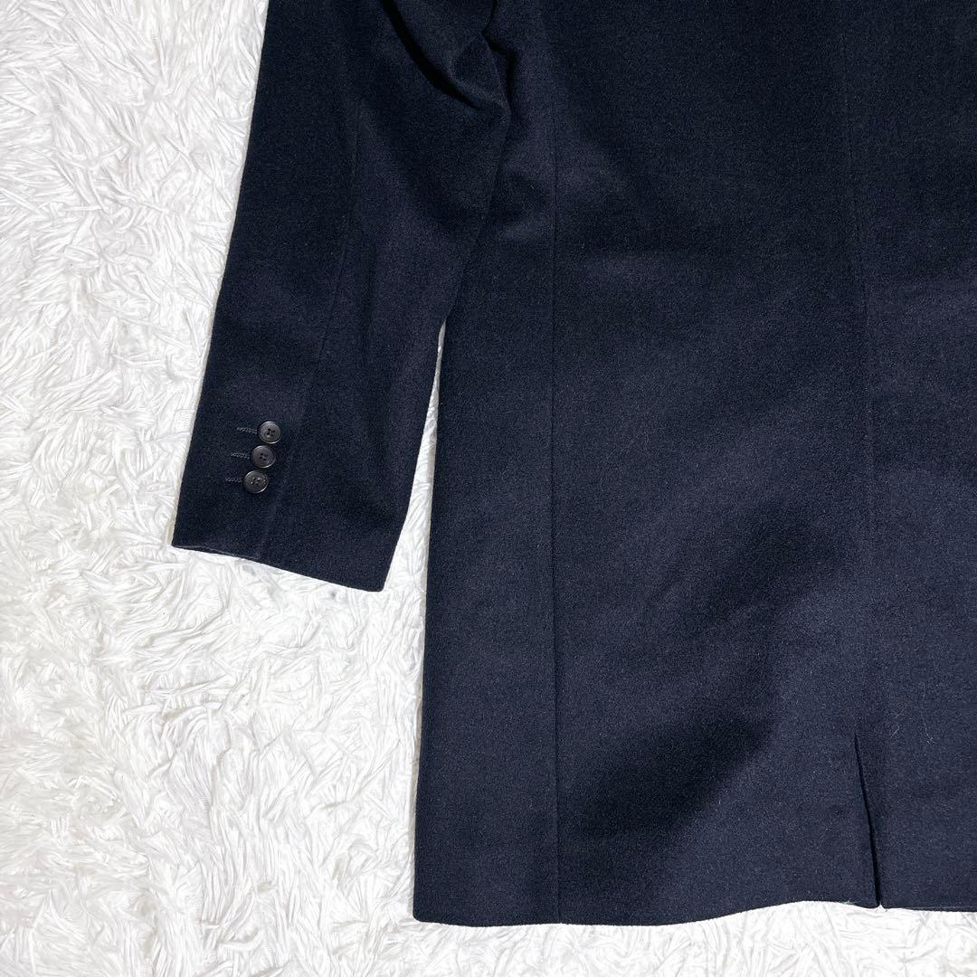 美品 UNIQLO カシミヤ混 チェスターコート ネイビー ロング丈 L
