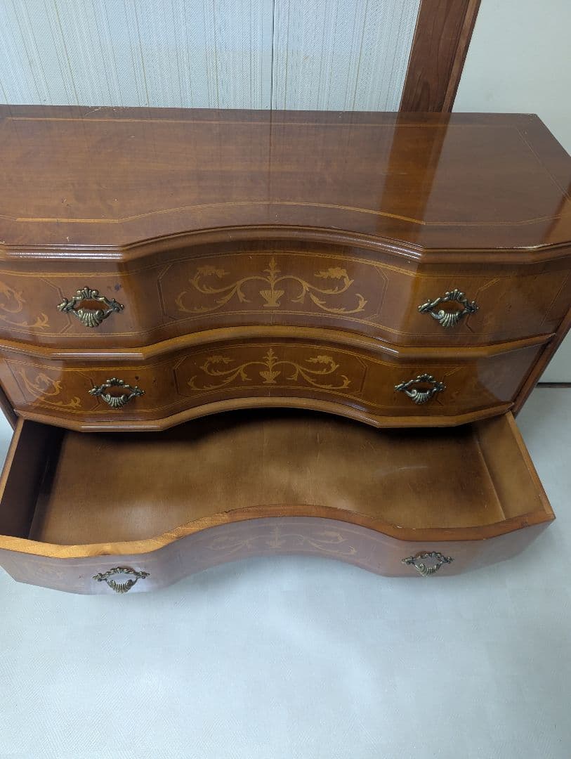 猫脚 象嵌 3段チェスト キャビネット コンソール アンティーク