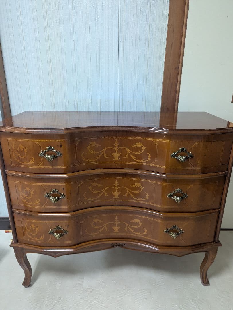 猫脚 象嵌 3段チェスト キャビネット コンソール アンティーク