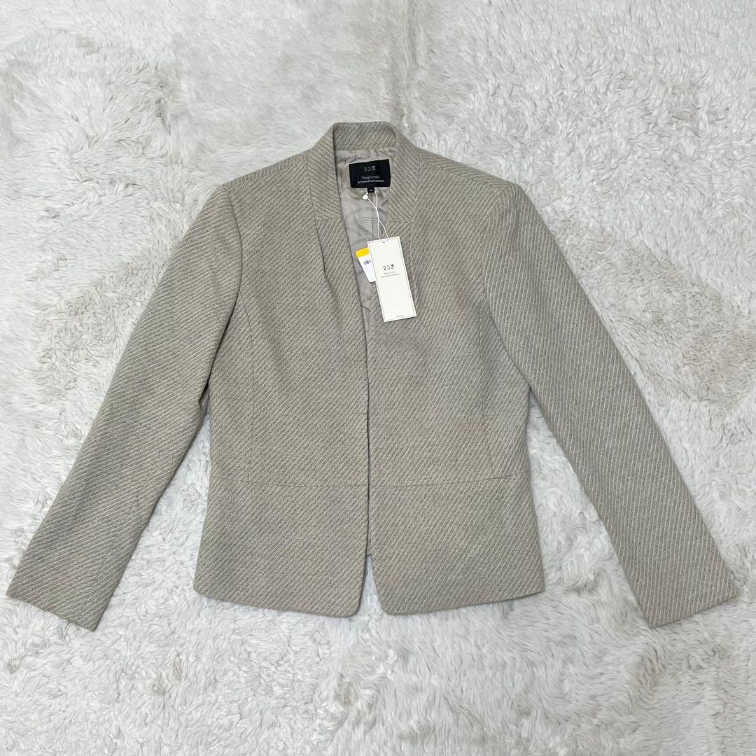 新品　タグ付き　23区　ノーカラー テーラードジャケット　ウール　アイボリー　L