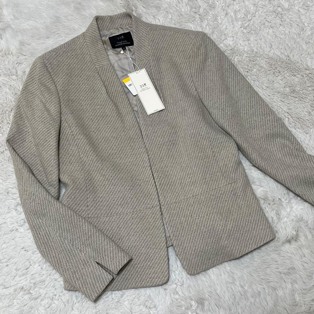 新品　タグ付き　23区　ノーカラー テーラードジャケット　ウール　アイボリー　L