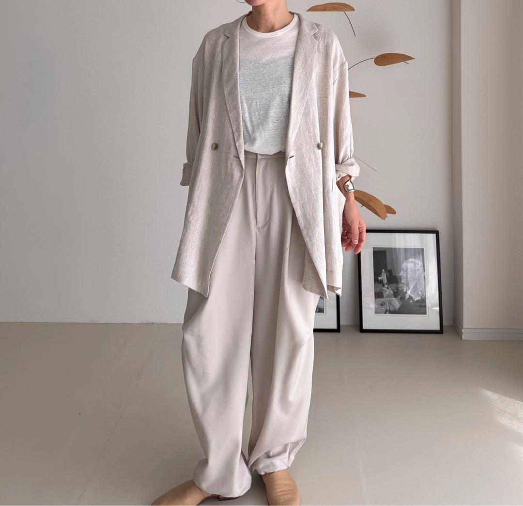 WOOL WIDE TUCK PANTS/WARM CREAM サイズ1