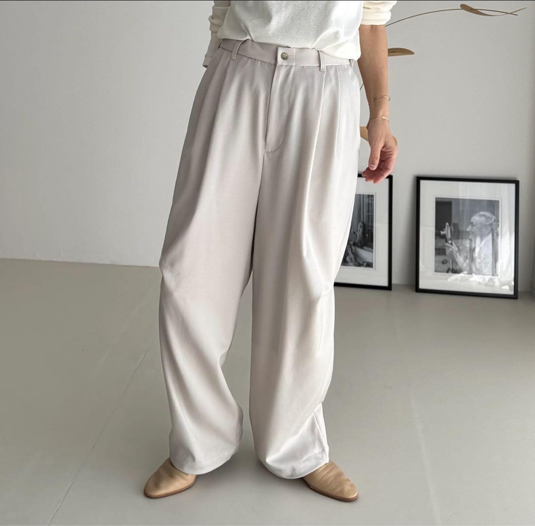 WOOL WIDE TUCK PANTS/WARM CREAM サイズ1