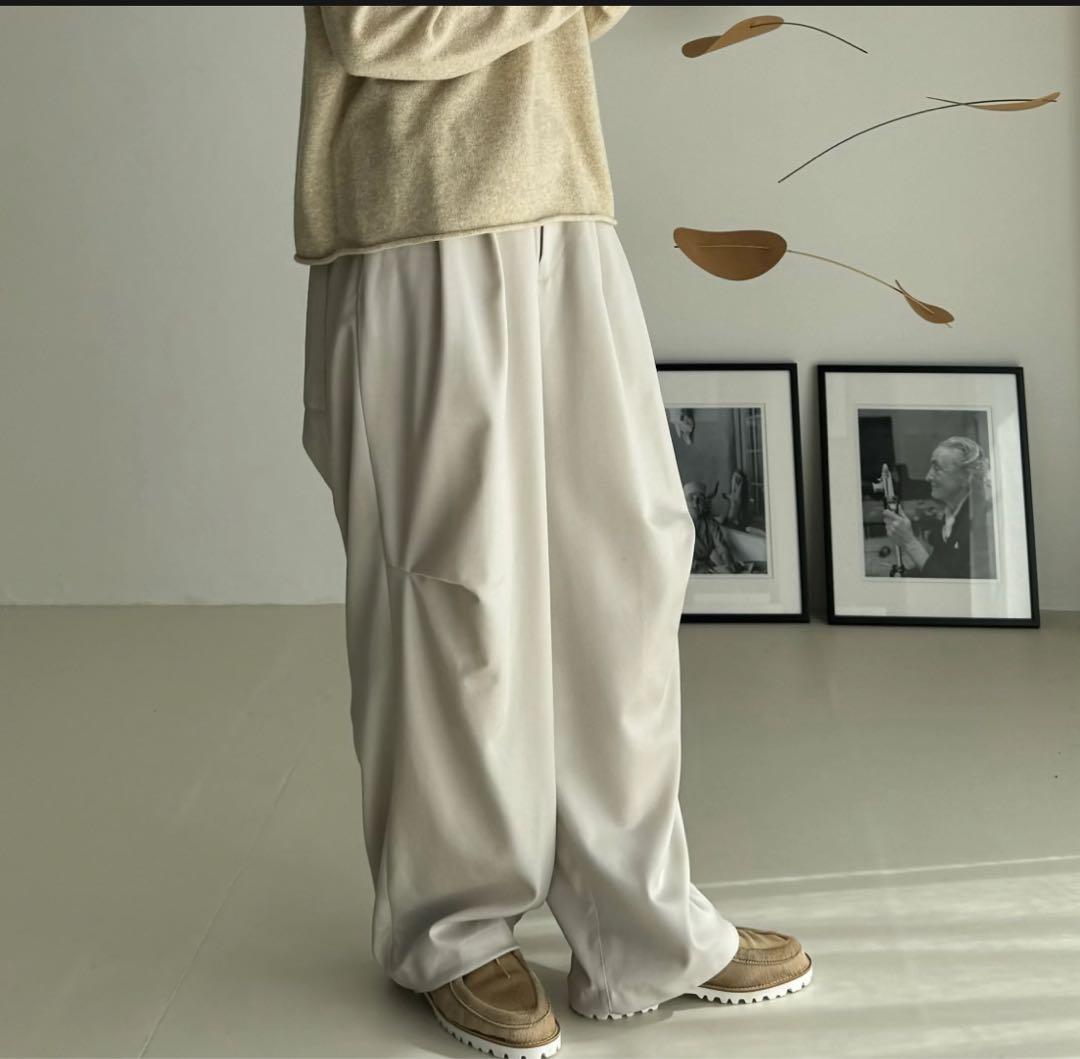 WOOL WIDE TUCK PANTS/WARM CREAM サイズ1