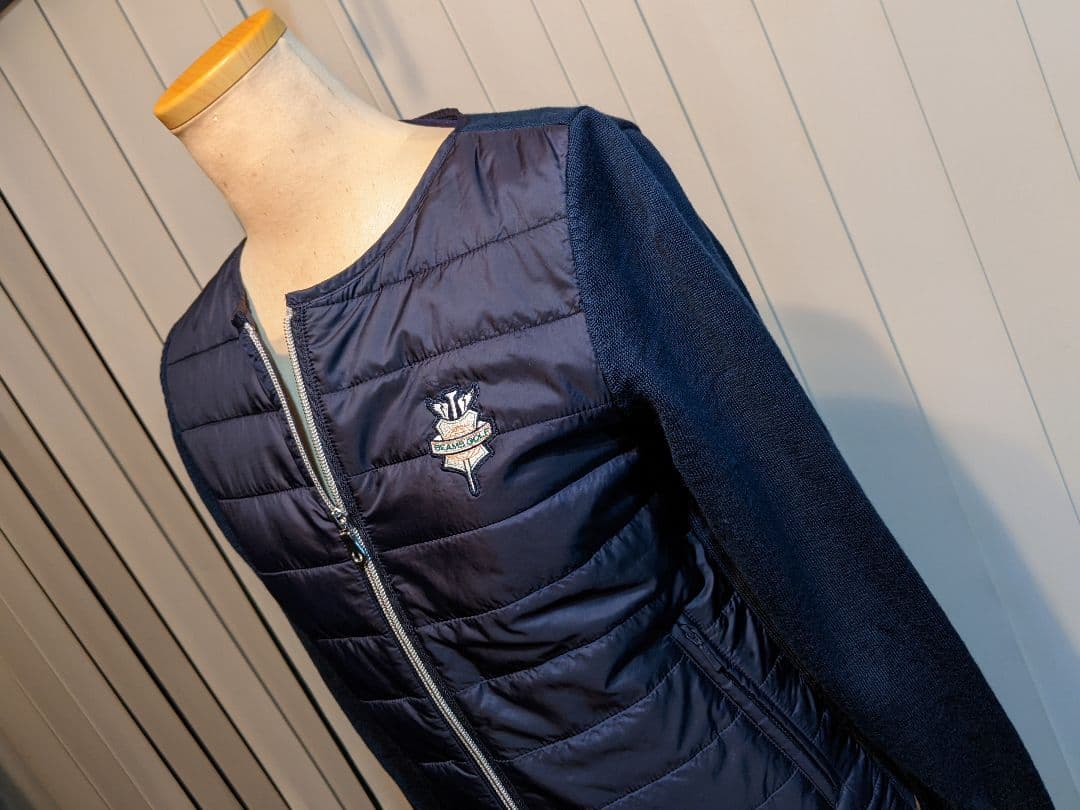 ビームス　ゴルフ ウェア　切替　異素材　中綿　ウール　ニット　ジャケット　紺 M