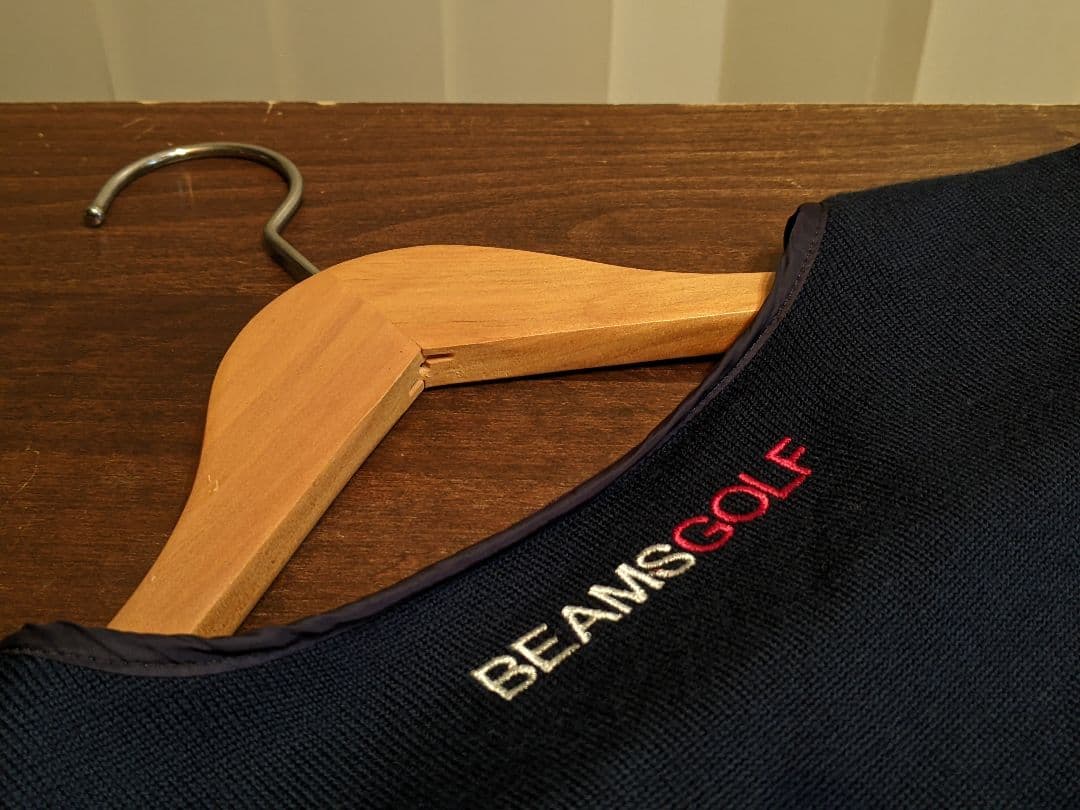 ビームス　ゴルフ ウェア　切替　異素材　中綿　ウール　ニット　ジャケット　紺 M