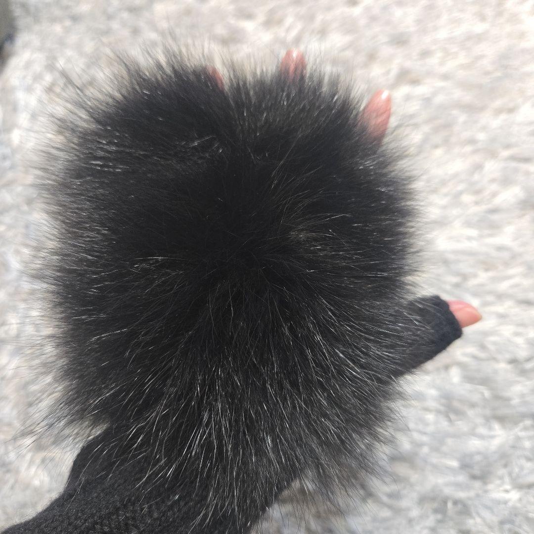 【美品】ブラックファー付きニット手袋