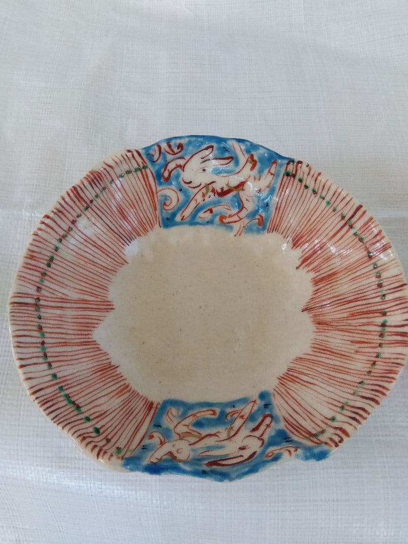 黒岩卓実作 赤絵装飾の浅鉢ひょう紋、中鉢、小鉢の２点